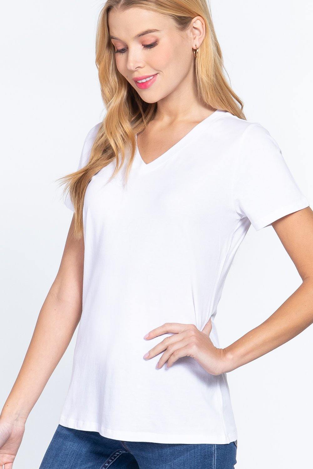 Short Sleeve V-neck Boxy Tee - Pearlara