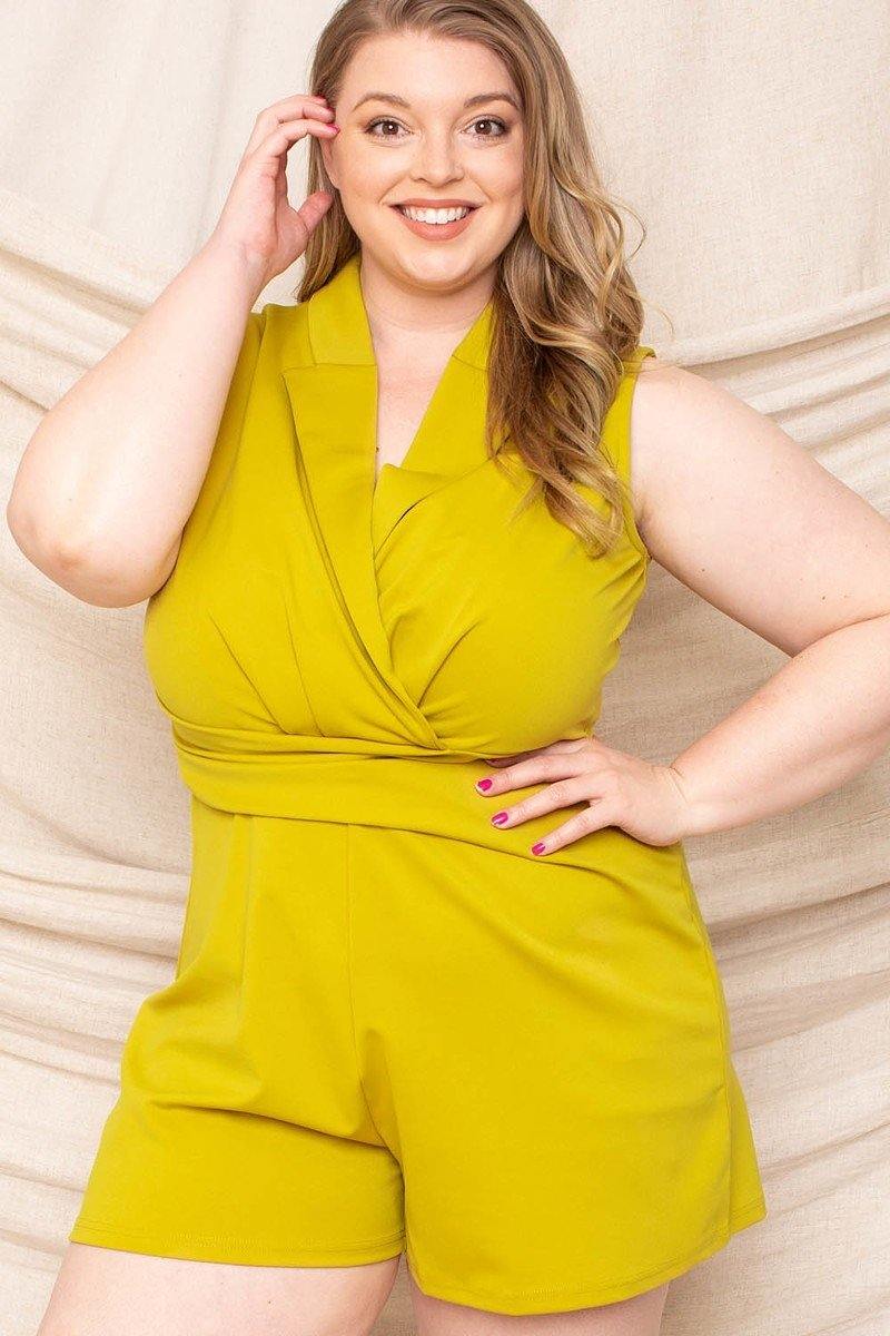 Collared Neck Plus Size Romper - Pearlara