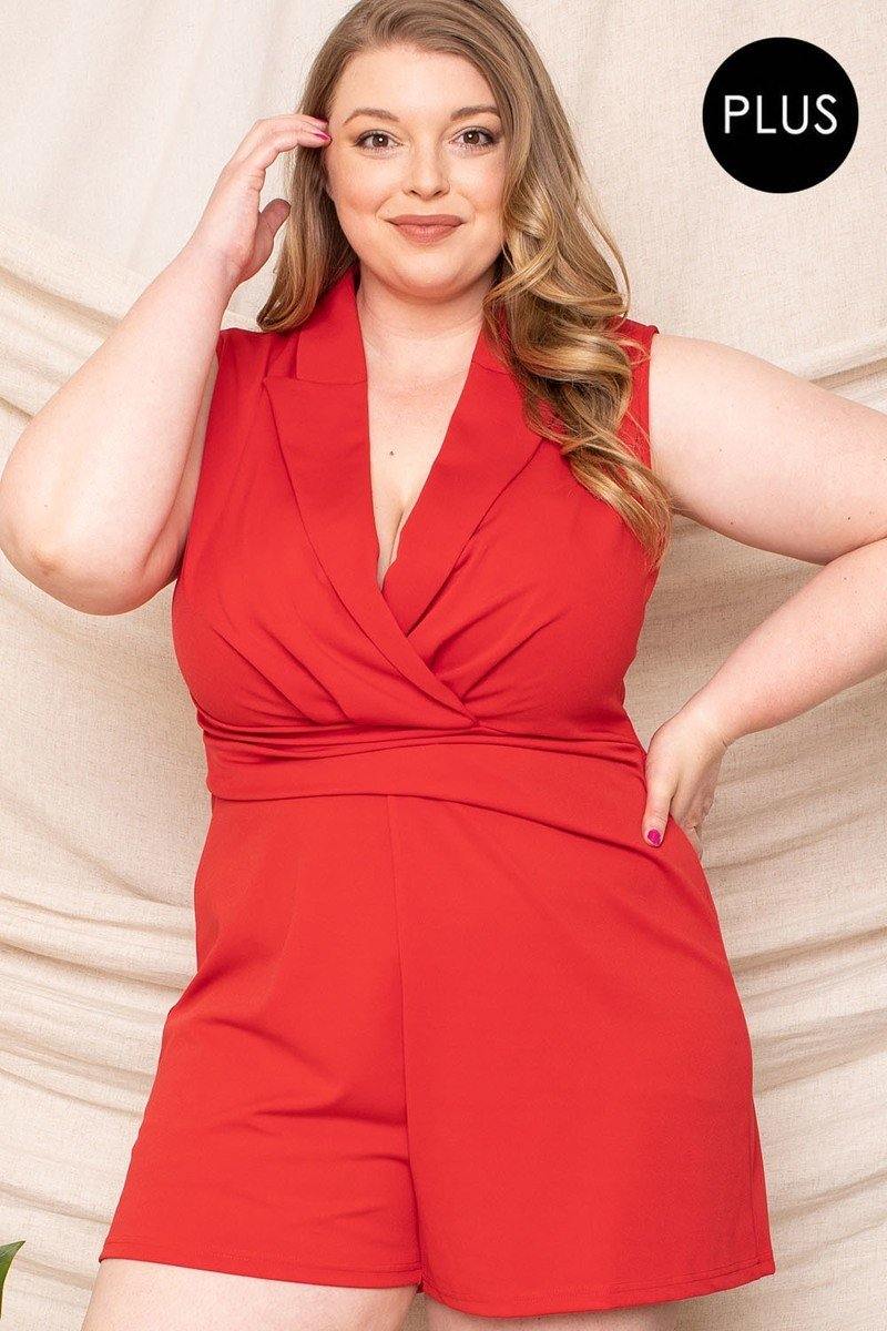 Collared Neck Plus Size Romper - Pearlara