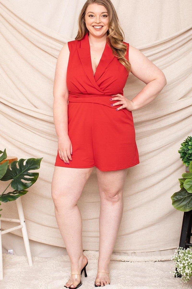 Collared Neck Plus Size Romper - Pearlara