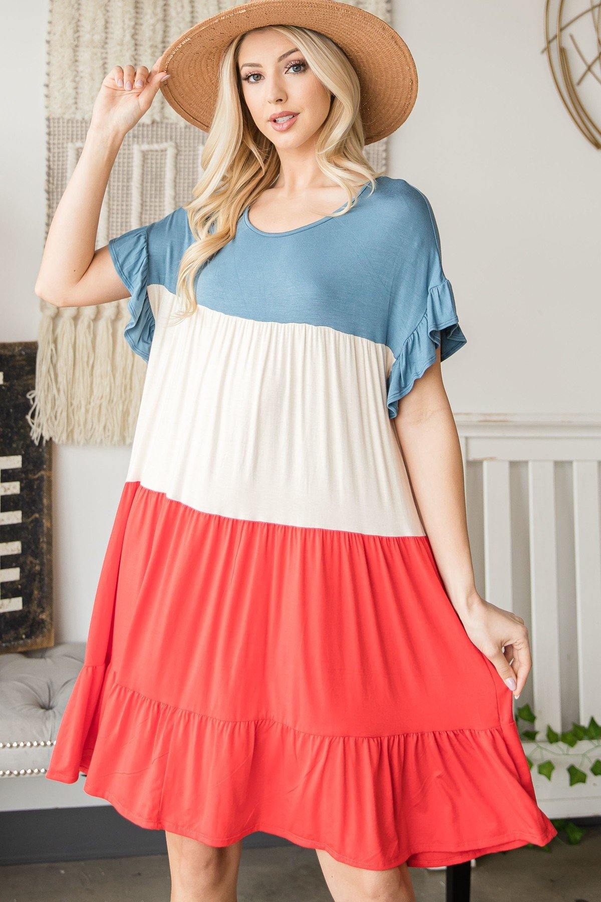 Tiered Colorblock Mini Dress - Pearlara