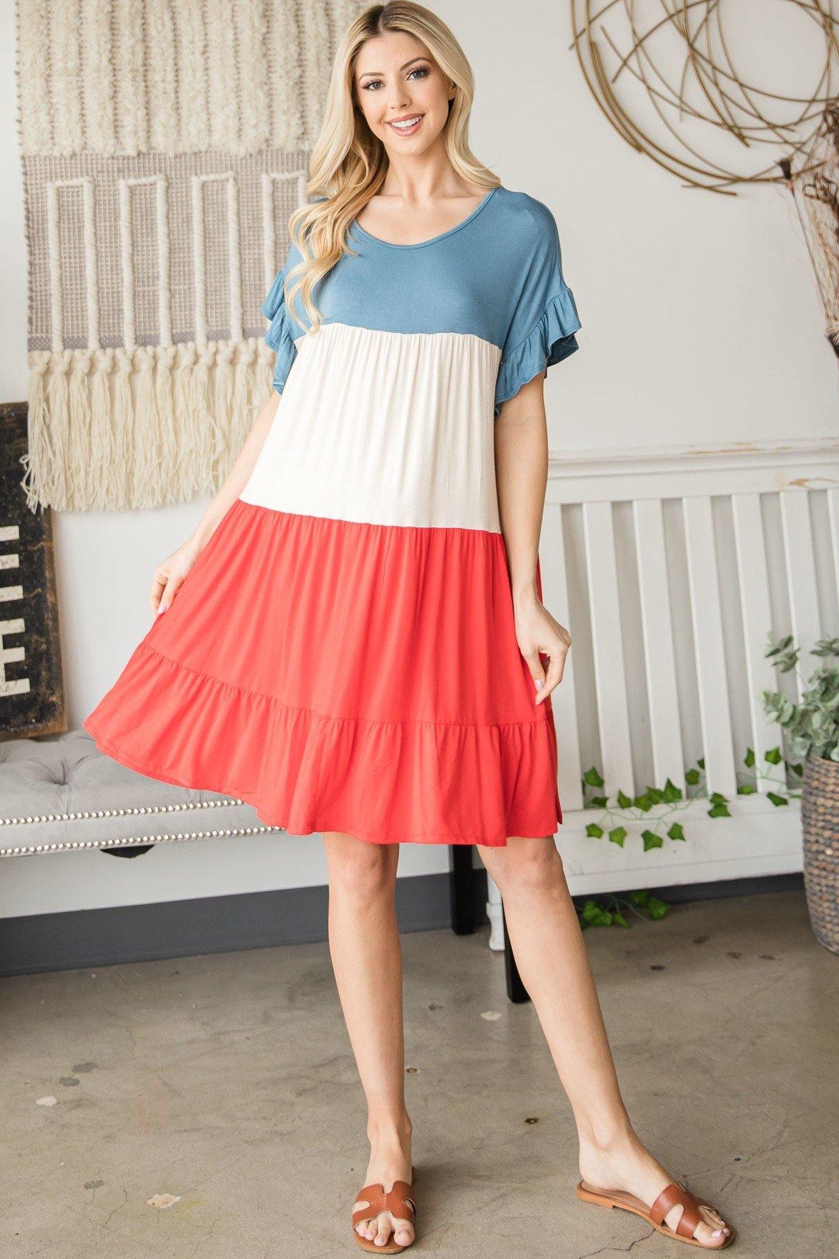 Tiered Colorblock Mini Dress - Pearlara