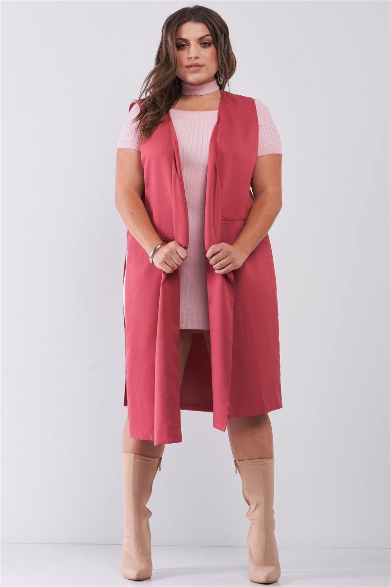 Plus Open Front And Side Sleeveless Long Vest - Pearlara