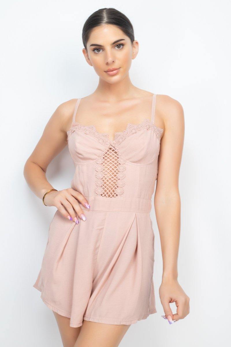 Cinched Zip Sweetheart Pleated Romper - Pearlara