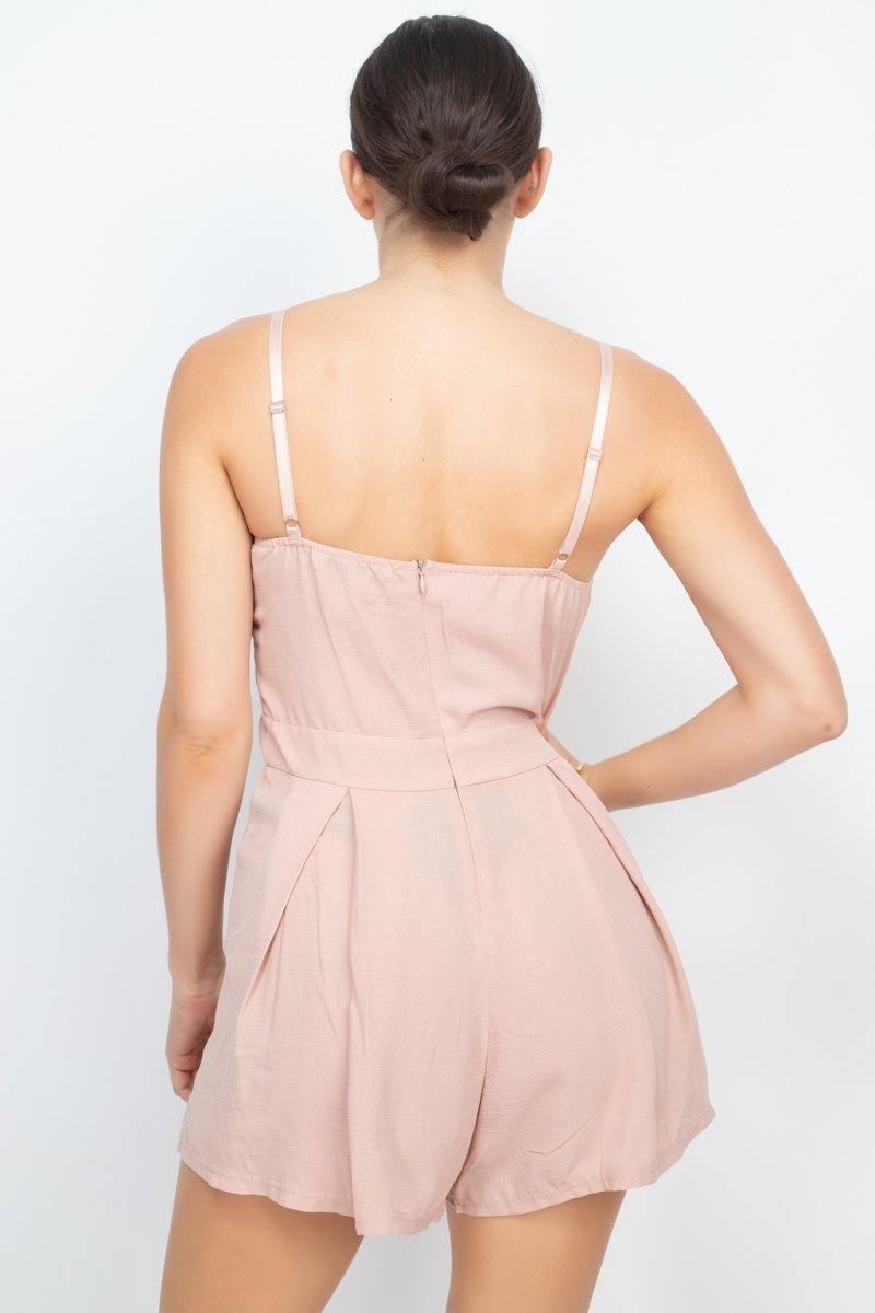 Cinched Zip Sweetheart Pleated Romper - Pearlara