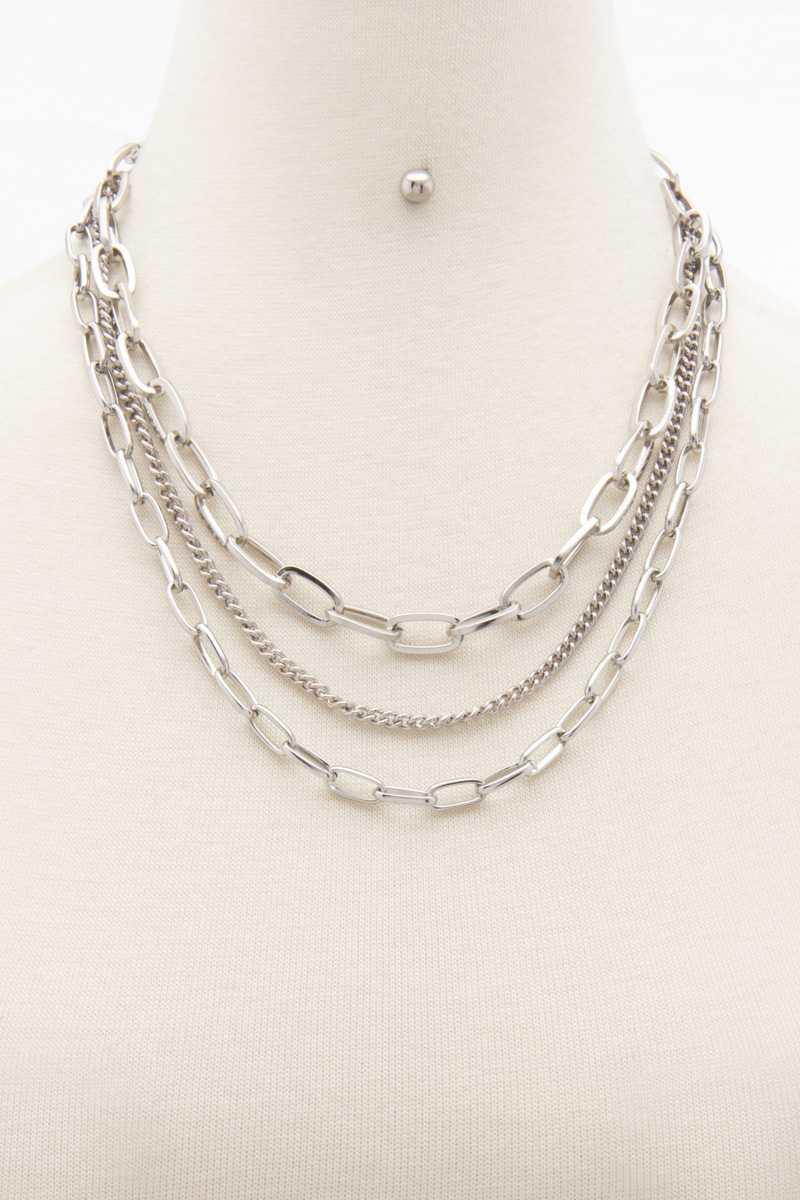 Oval Link Layered Necklace - Pearlara