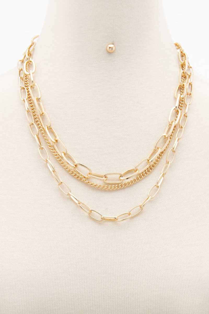 Oval Link Layered Necklace - Pearlara