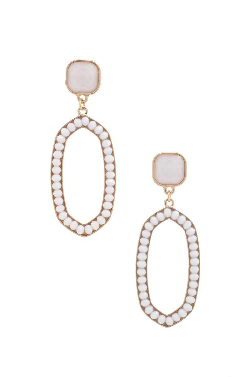 Beaded Oval Post Drop Earring - Pearlara