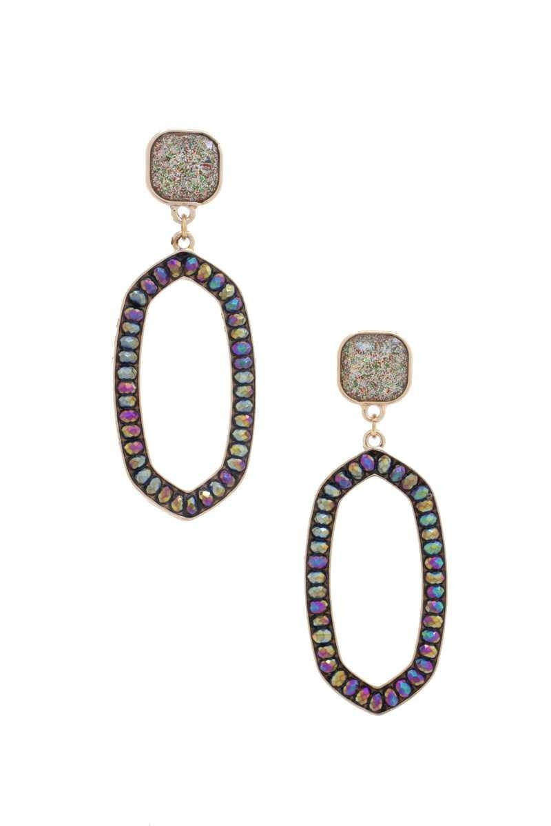 Beaded Oval Post Drop Earring - Pearlara