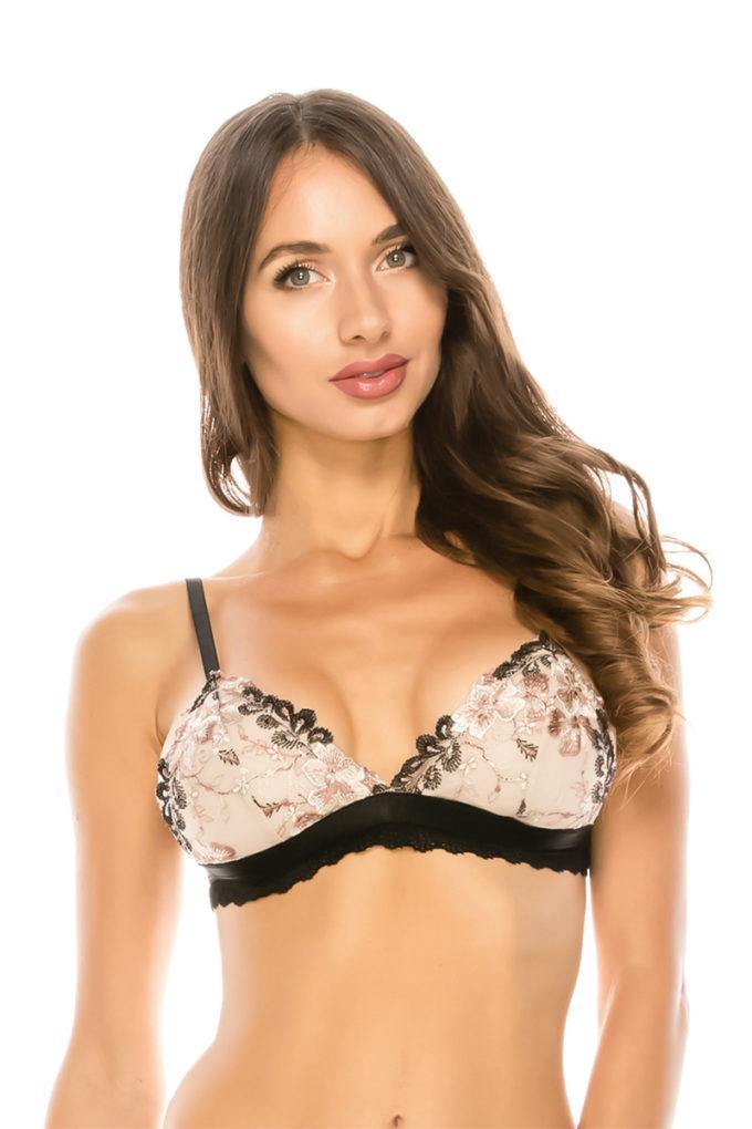 Triangle Floral Lace Bralette W/embroidery - Pearlara