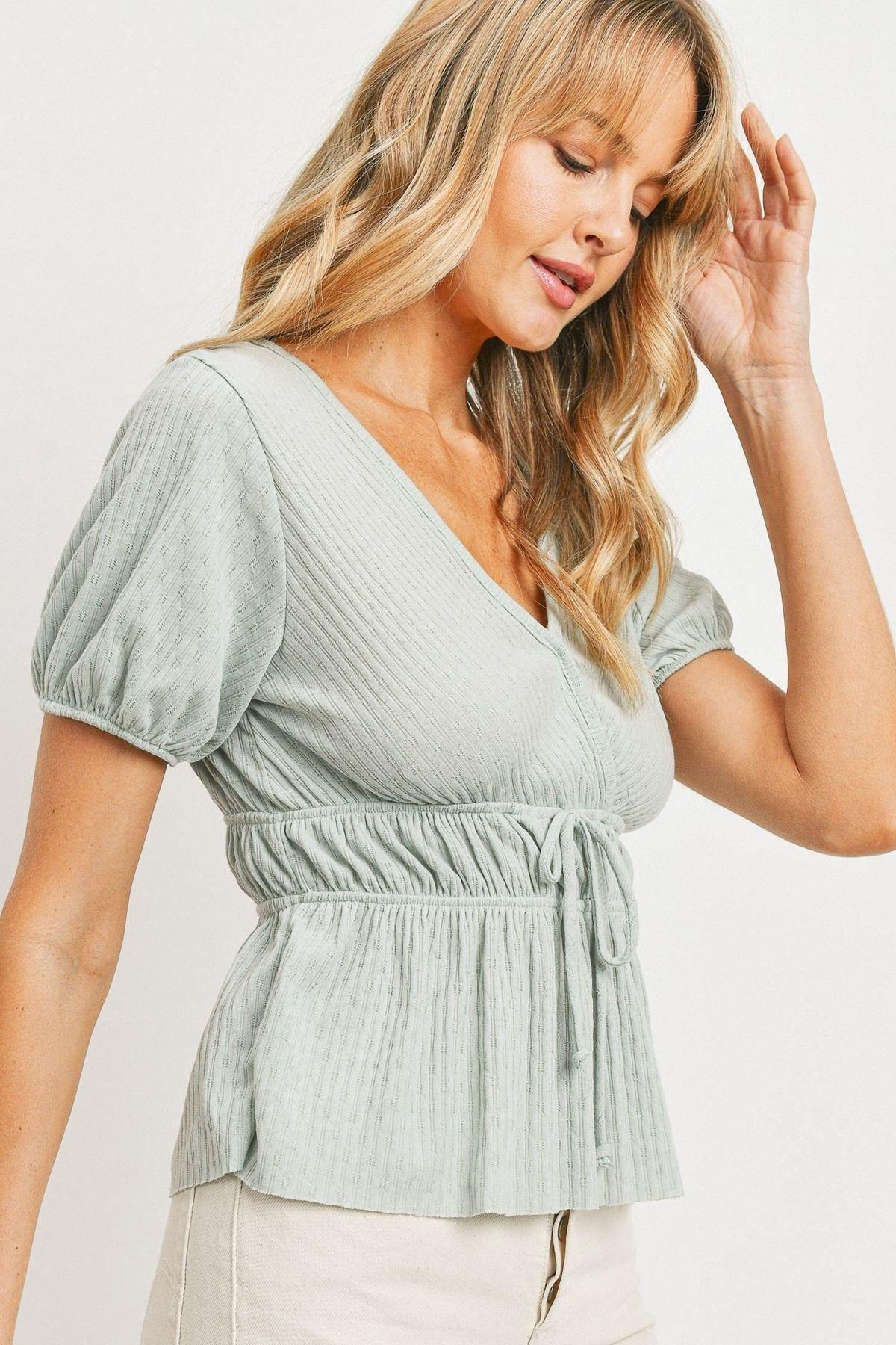 Front Tie Cut Edge Top - Pearlara