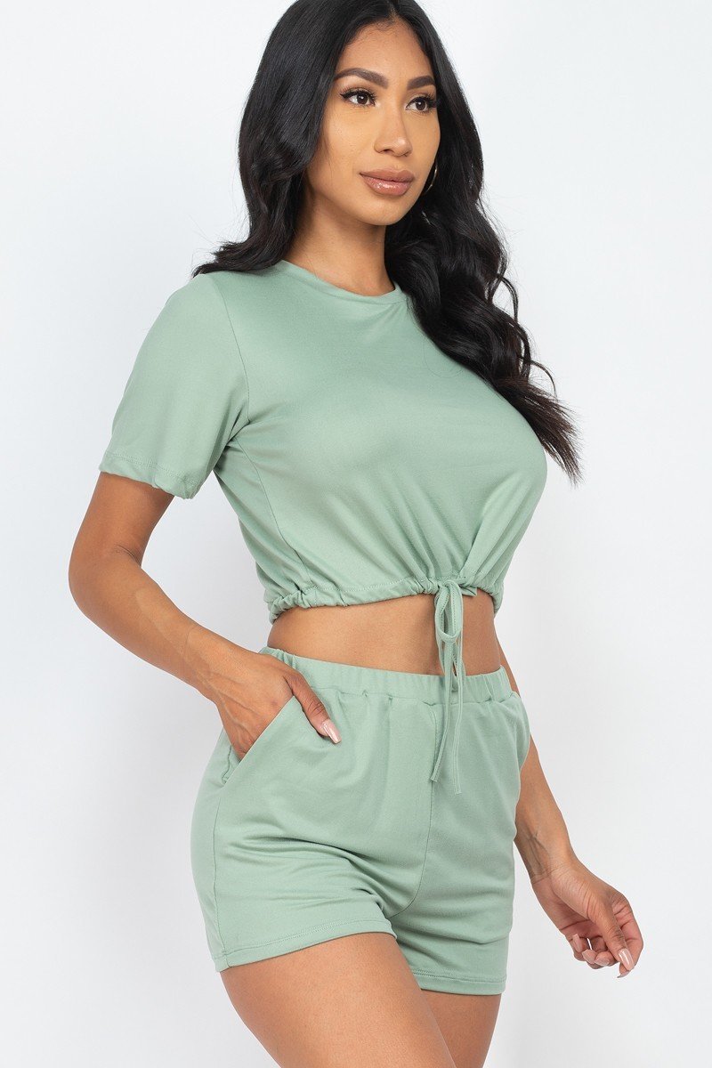 Adjustable Front Tied Crop Top & Shorts Casual Summer Sets