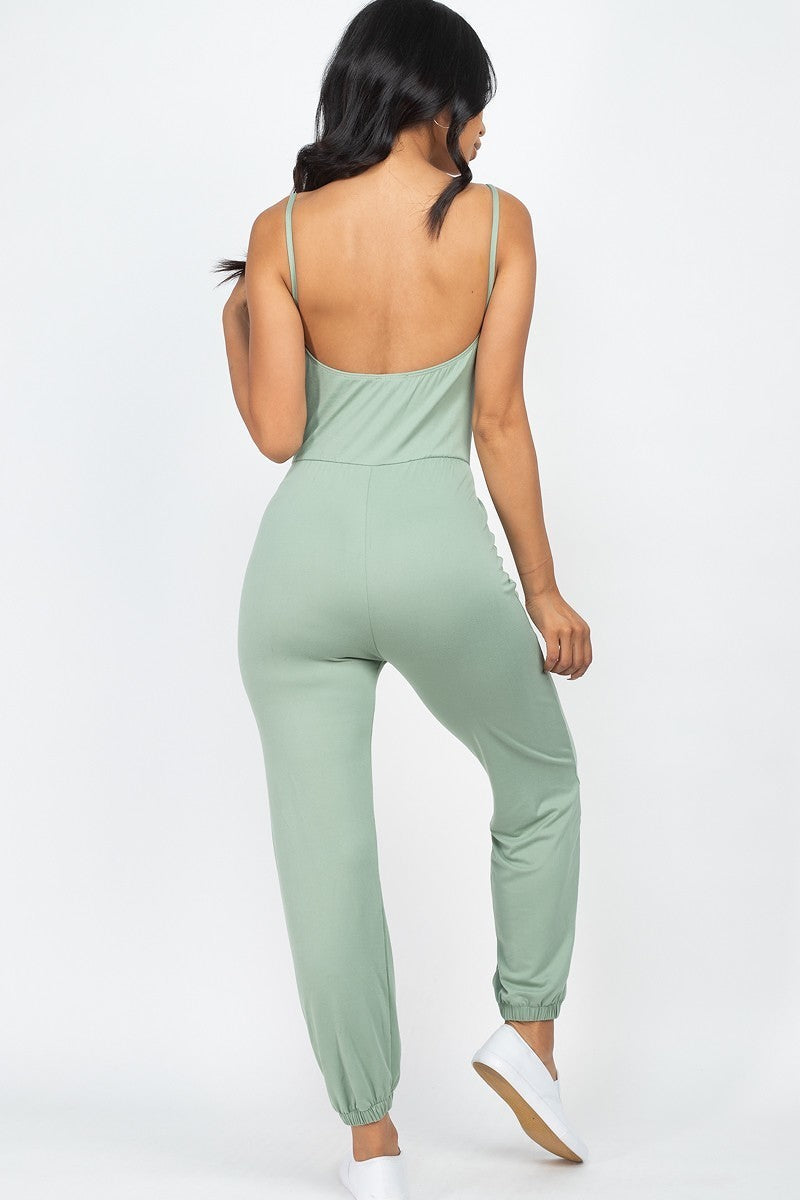 Front Ruched With Adjustable String Cami Casual/summer Jumpsuit