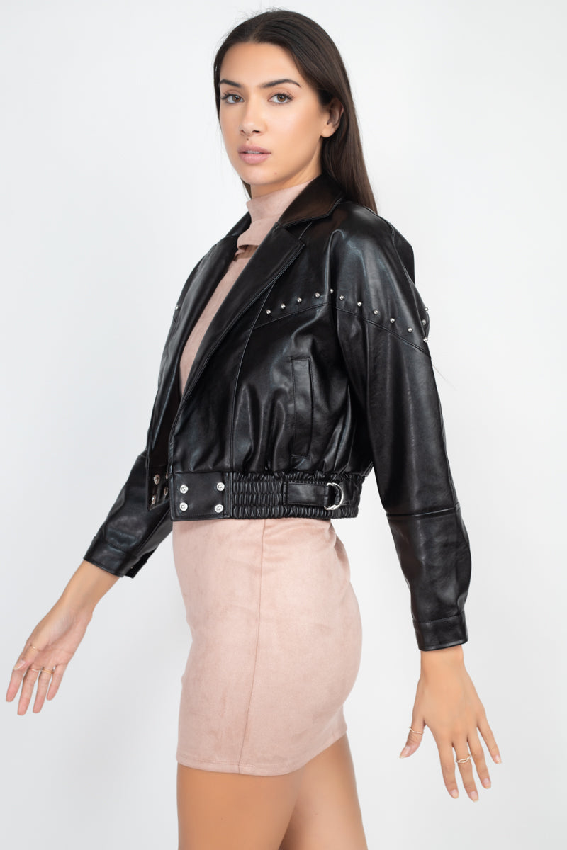 Crop Studded Moto Jacket