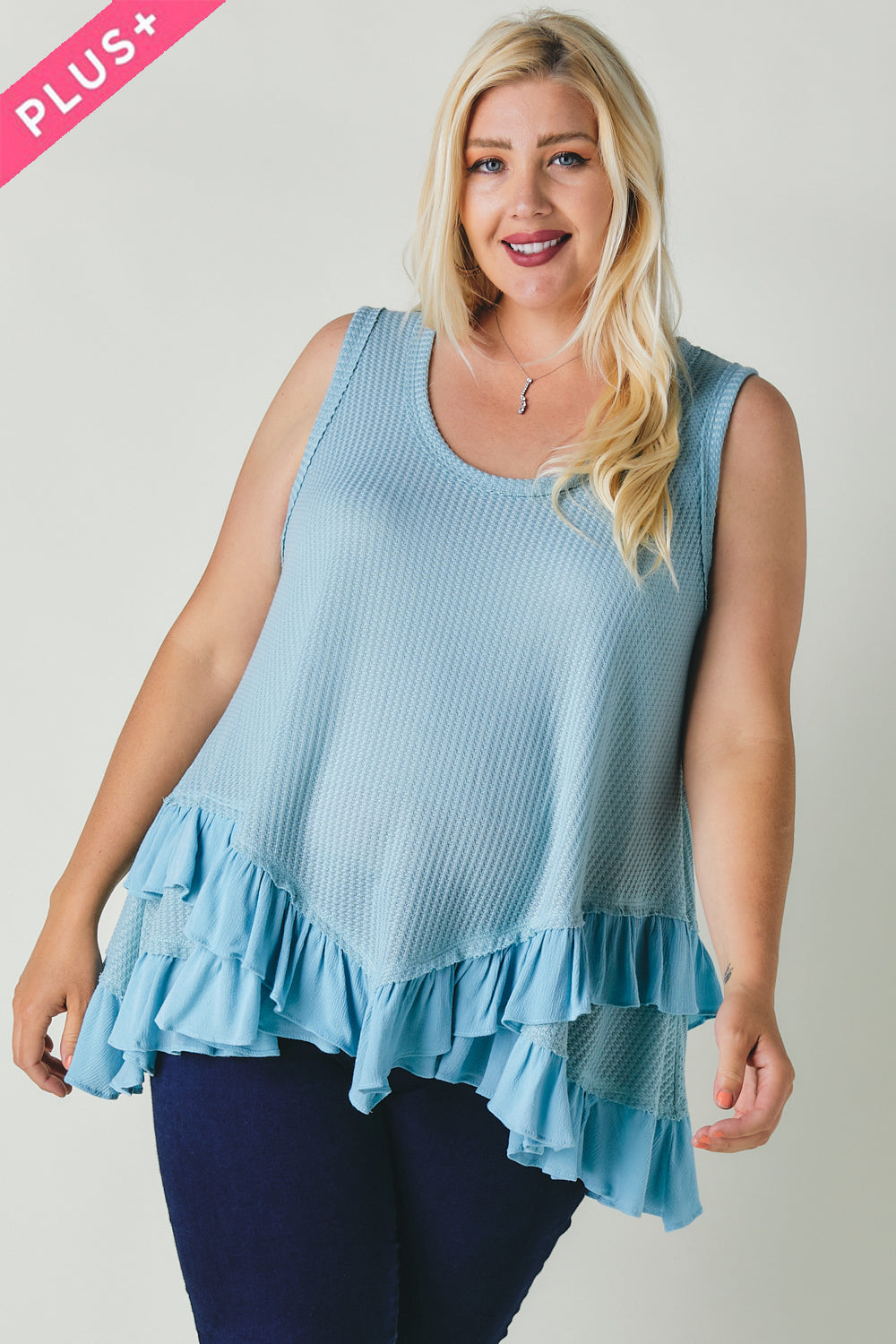 Plus Scoope Neck Sleeveless Ruffle Tunic