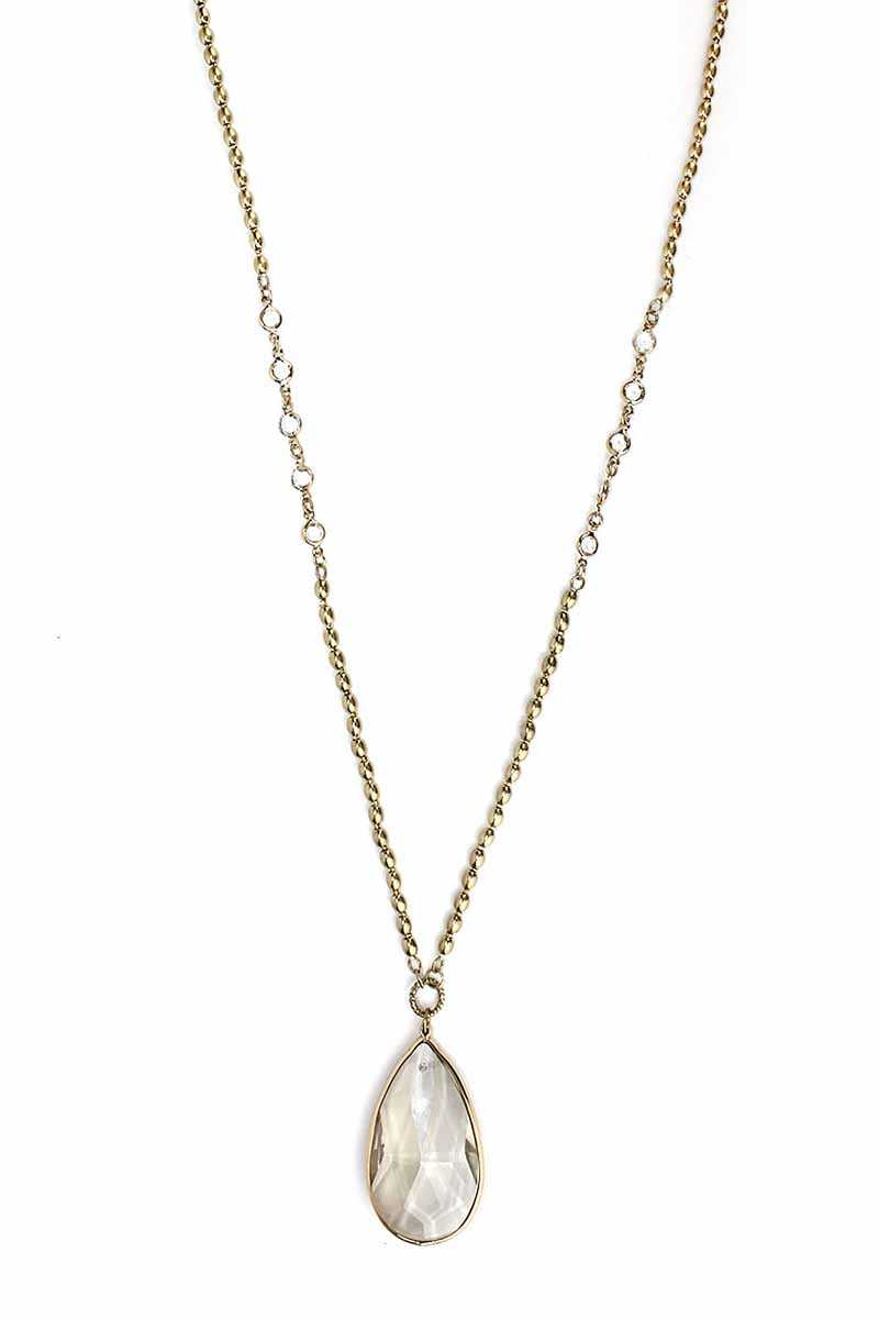 Metal Chain Crystal Stone Pendant Long Necklace