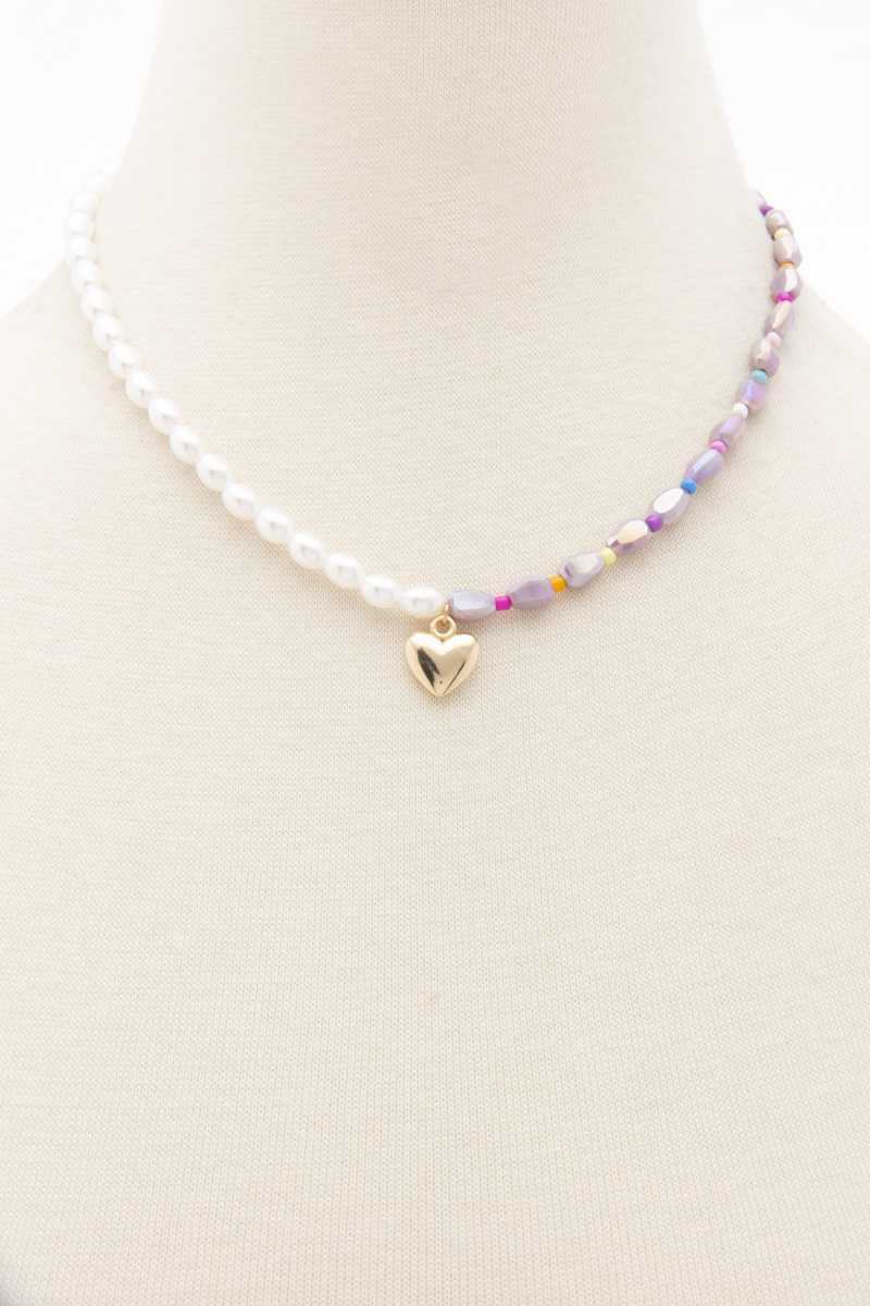 Sodajo Heart Charm Pearl Necklace