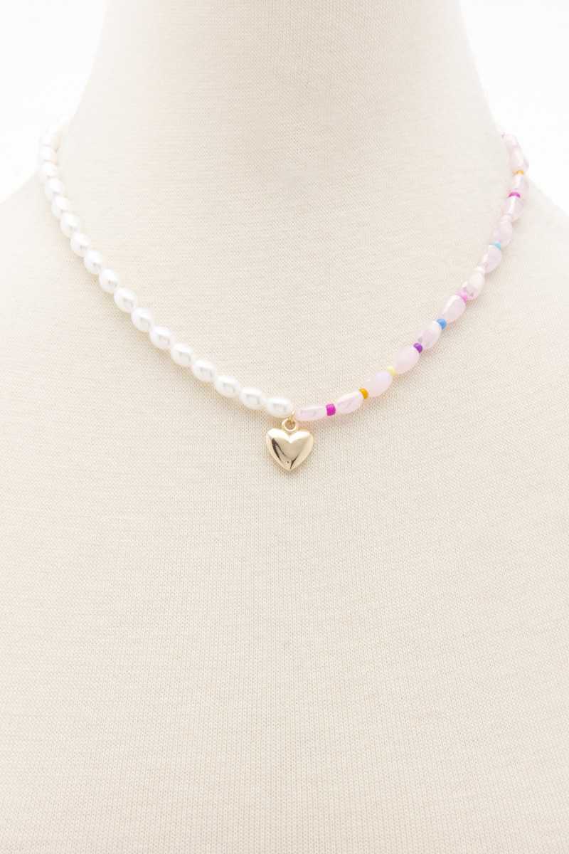 Sodajo Heart Charm Pearl Necklace