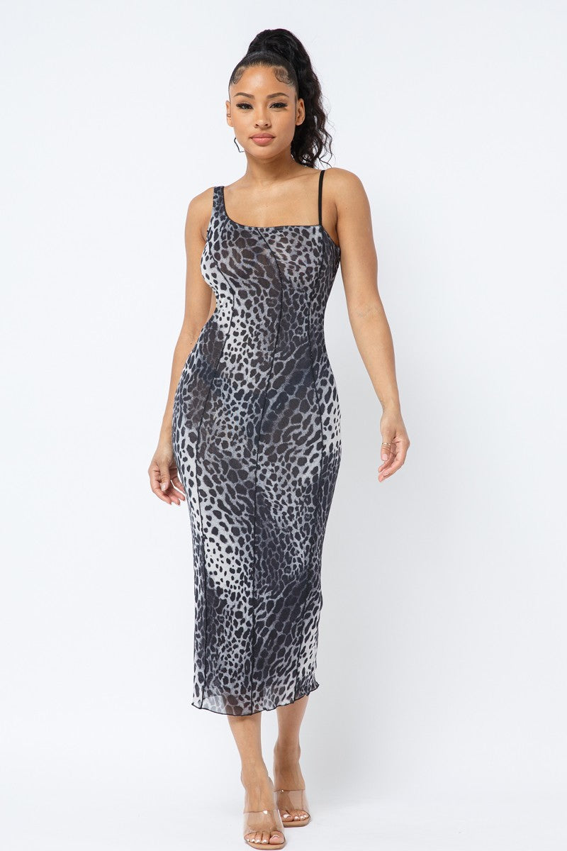 Animal Print Midi Dress With Strap