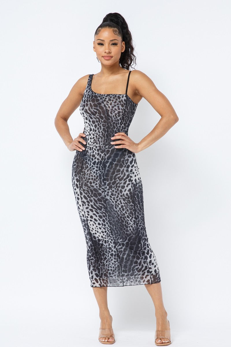 Animal Print Midi Dress With Strap