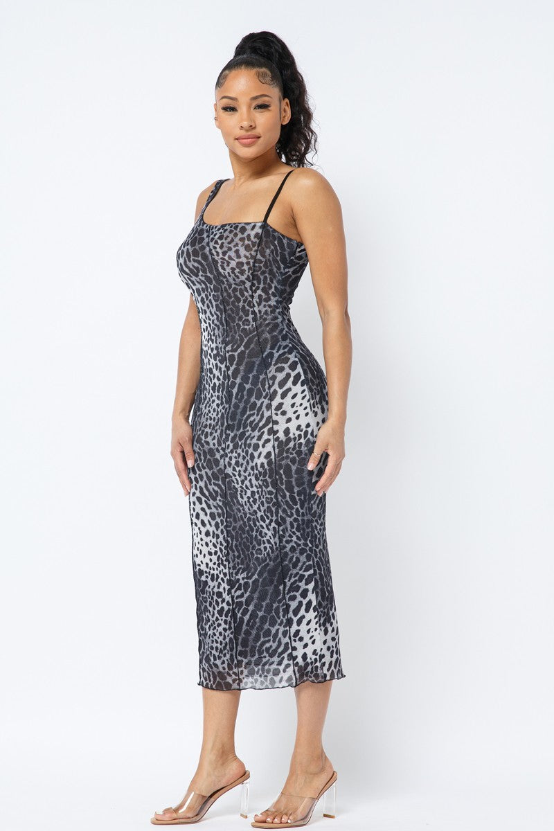 Animal Print Midi Dress With Strap