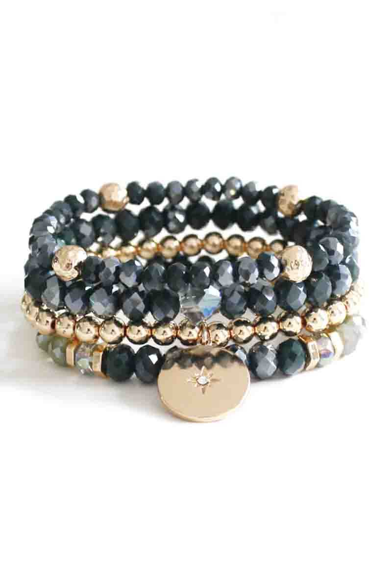 Crystal Metal Bead Stretch Bracelet Set