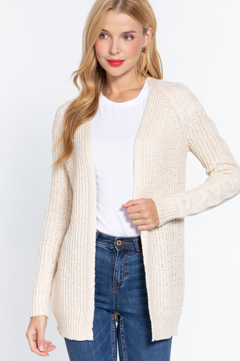 Long Slv Open Front Sweater Cardigan