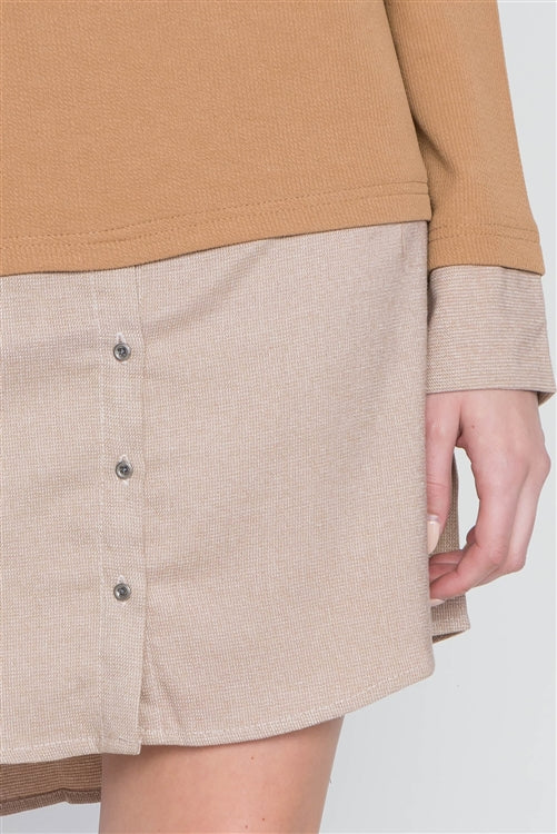 Knit Combo Long Sleeve Sweater Dress