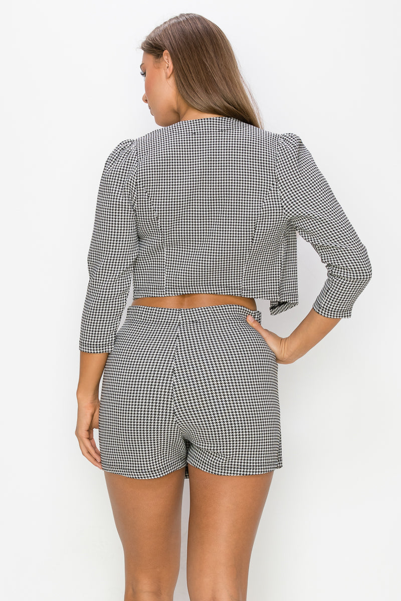 Houndstooth Open-front Blazer & Skort Set