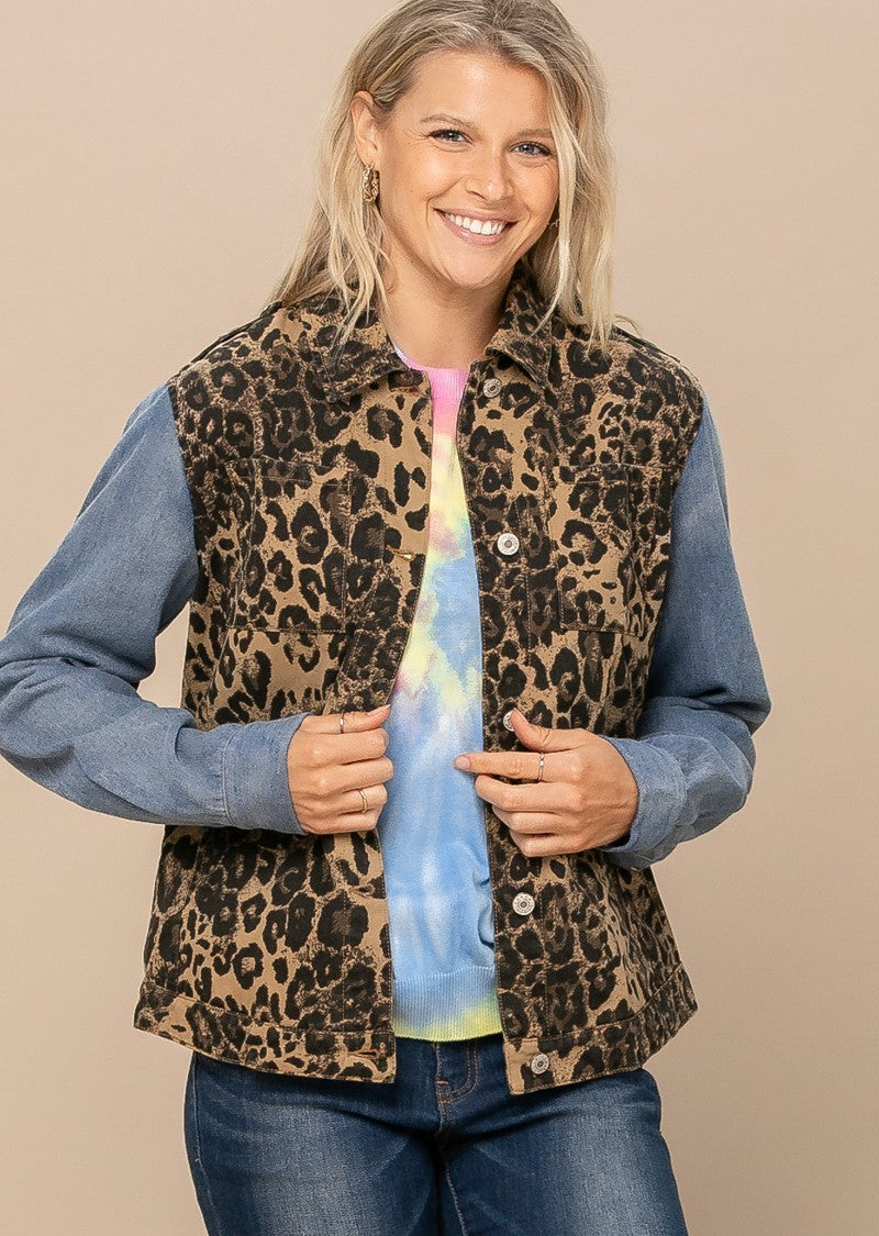 Leopard Printed Denim Jacket