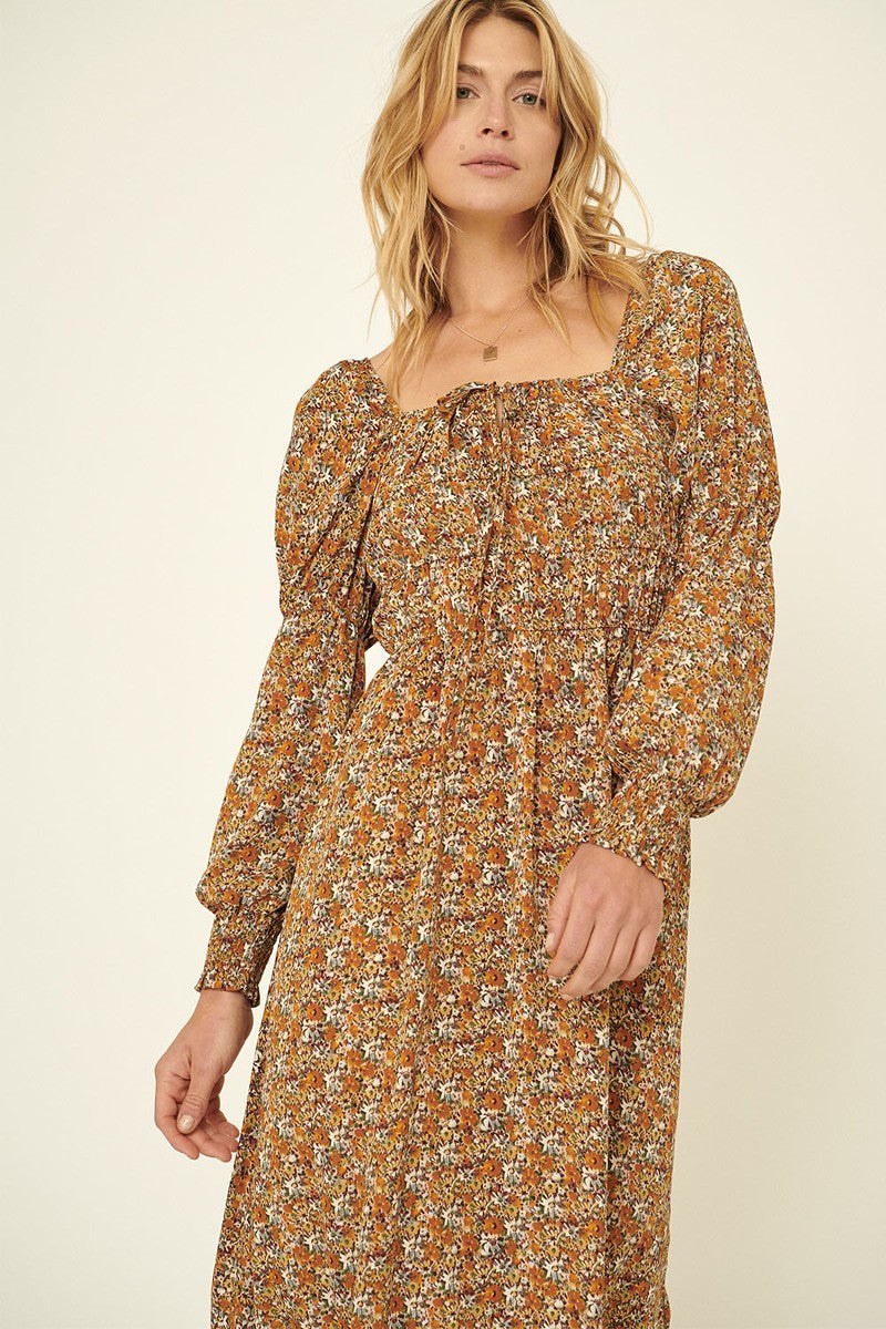 A Floral-print Woven Midi Dress